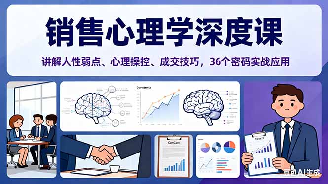销售心理学深度课，讲解人性弱点、心理操控、成交技巧，36个密码实战应用-九九网创