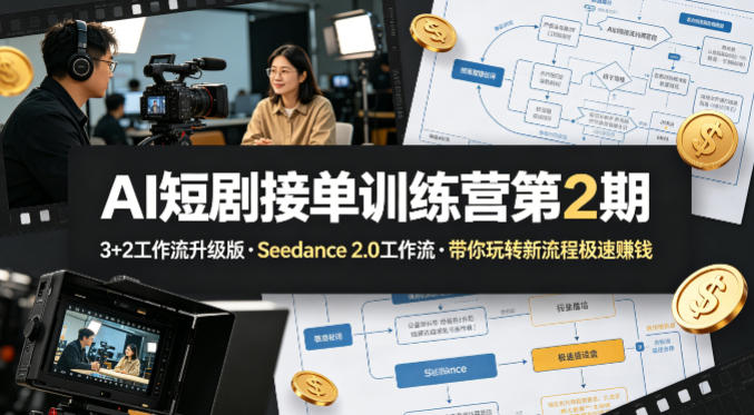 AI短剧接单训练营第2期,3+2工作流升级版,Seedance 2.0工作流,带你玩转新流程极速賺钱-九九网创