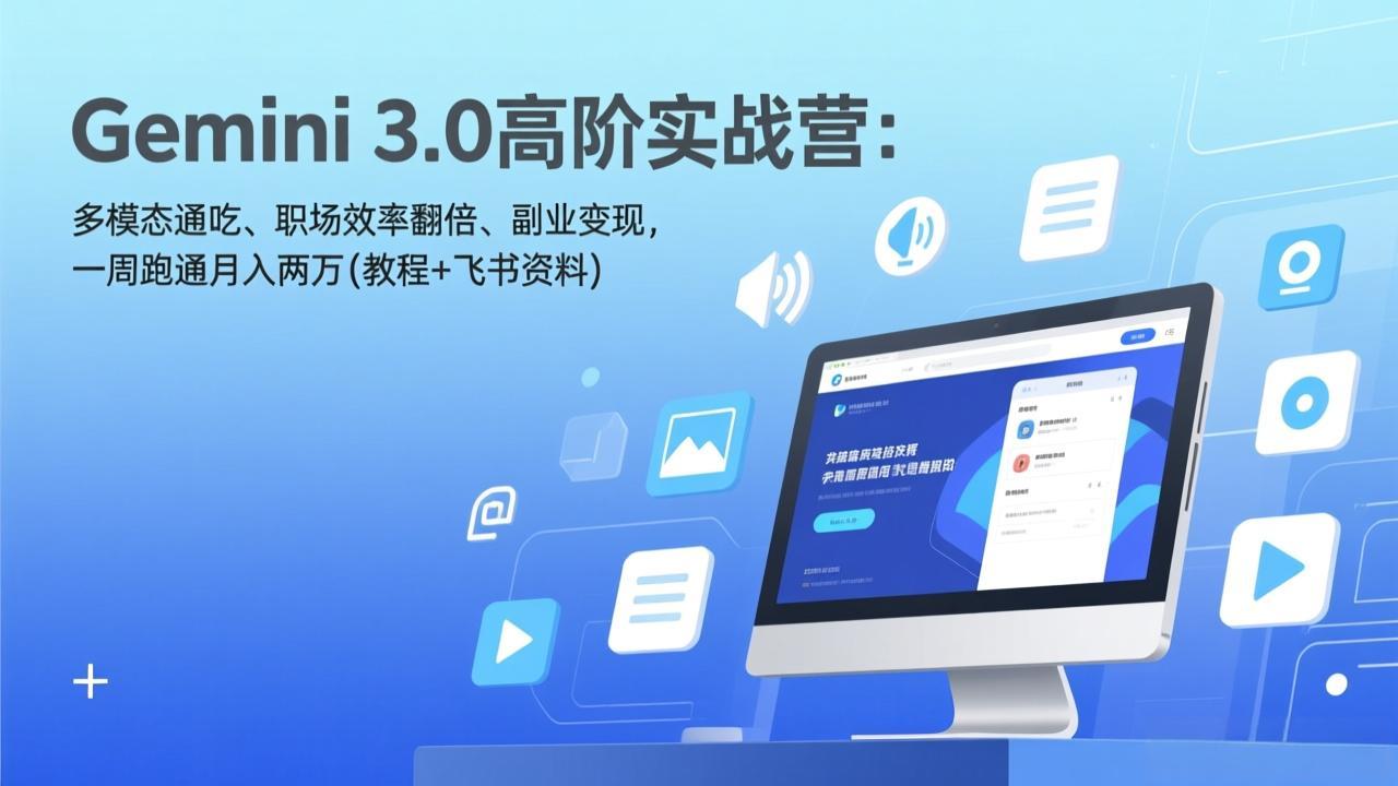 Gemini 3.0高阶实战营：多模态通吃、职场效率翻倍、副业变现，一周跑通月入两万(教程+飞书资料-九九网创
