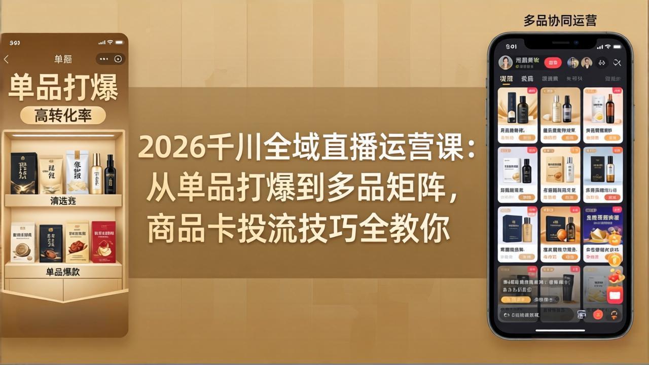 2026千川全域直播运营课：从单品打爆到多品矩阵，商品卡投流技巧全教你-九九网创