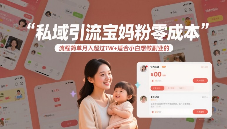 私域引流宝妈粉零成本流程简单月入超过1W+适合小白想做副业的-九九网创