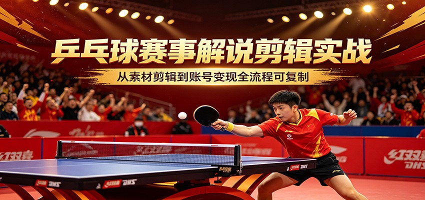 乒乓球赛事解说剪辑实战，从素材剪辑到账号变现全流程可复制-九九网创