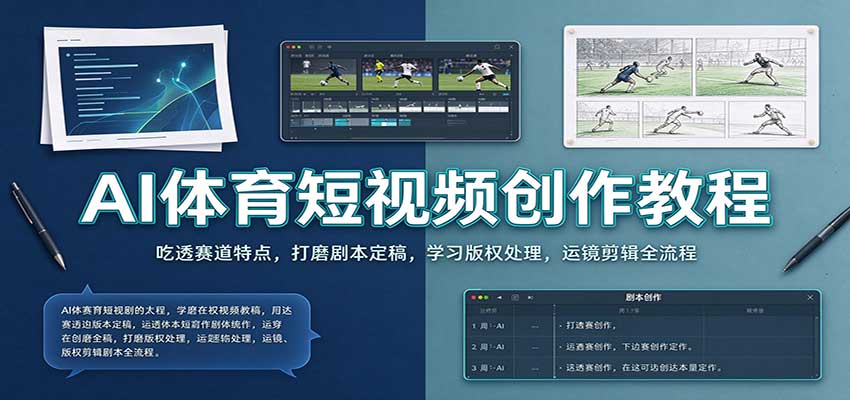AI体育短视频创作教程:吃透赛道特点,打磨剧本定稿,学习版权处理,运镜剪辑全流程-九九网创