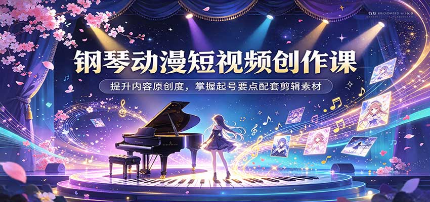 钢琴动漫短视频创作课:提升内容原创度,掌握起号要点配套剪辑素材-九九网创
