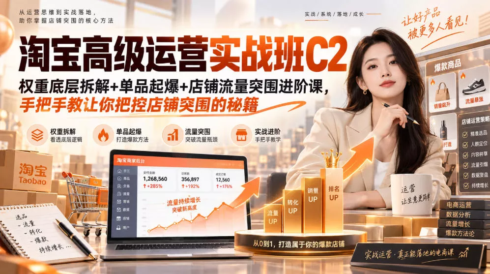 淘宝高级运营实战班C2｜权重底层拆解+单品起爆+店铺流量突围进阶课，手把手教让你把控店铺突围的秘籍-九九网创