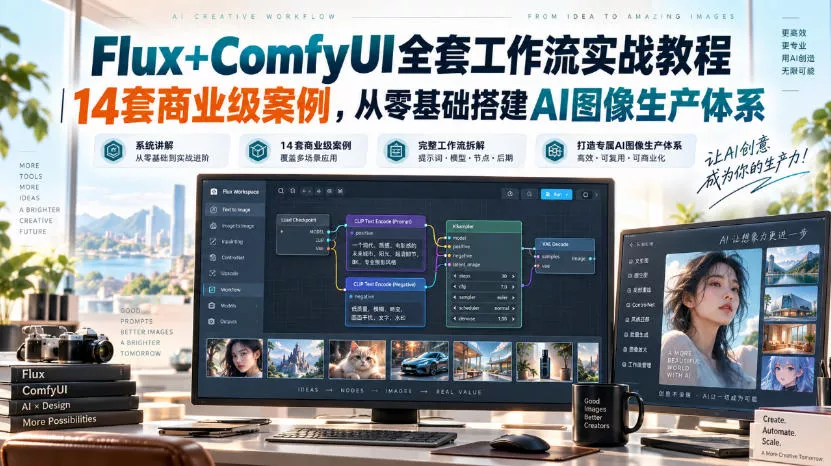 Flux+ComfyUI全套工作流实战教程｜14套商业级案例，从零基础搭建AI图像生产体系-九九网创
