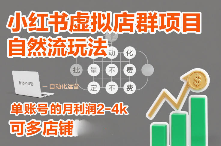 小红书虚拟店群项目，自然流玩法，批量自动化，稳定不费号，单账号的月利润2-4k，可多店矩阵-九九网创