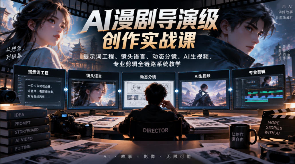 AI漫剧导演级创作实战课｜提示词工程、镜头语言、动态分镜、AI生视频、专业剪辑全链路系统教学-九九网创