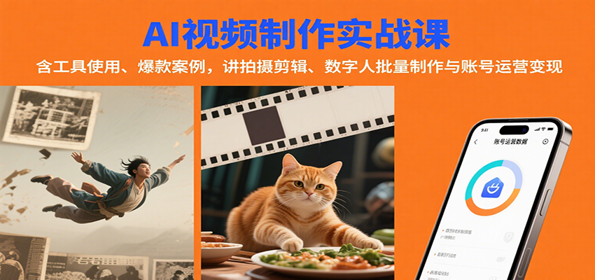 AI视频制作实战：含工具使用、爆款案例，讲拍摄剪辑、数字人批量制作与账号运营变现-九九网创