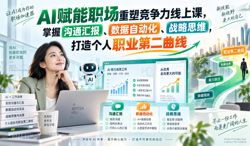 AI赋能职场重塑竞争力线上课，掌握沟通汇报、数据自动化、战略思维，打造个人职业第二曲线-九九网创