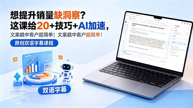 想提升销量缺洞察？这课给 20 + 技巧 + AI 加速，文案戳中客户超简单！【原创双语字幕】-九九网创