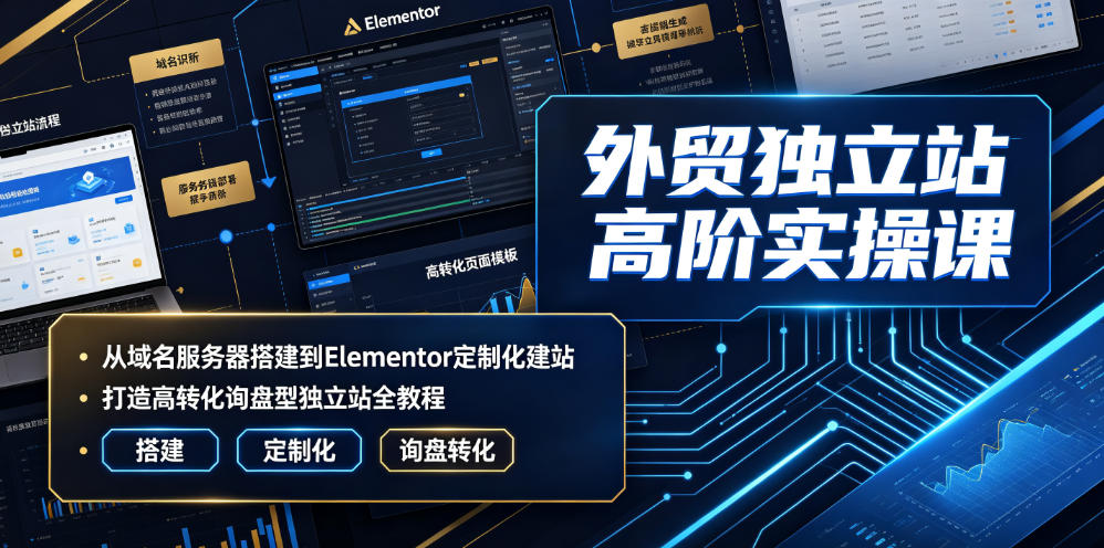外贸独立站高阶实操课｜从域名服务器搭建到Elementor定制化建站，打造高转化询盘型独立站全教程-九九网创
