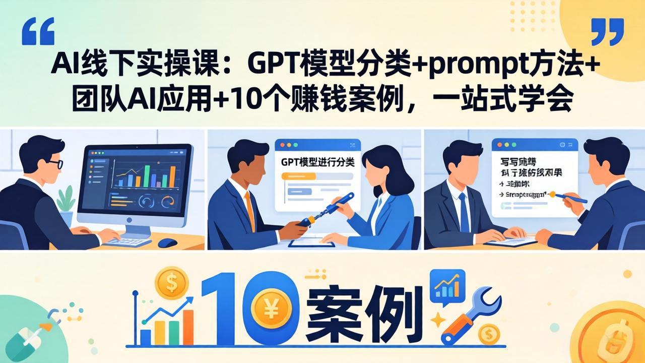 AI线下实操课:GPT模型分类+prompt方法+团队AI应用+10个赚钱案例,一站式学会-九九网创