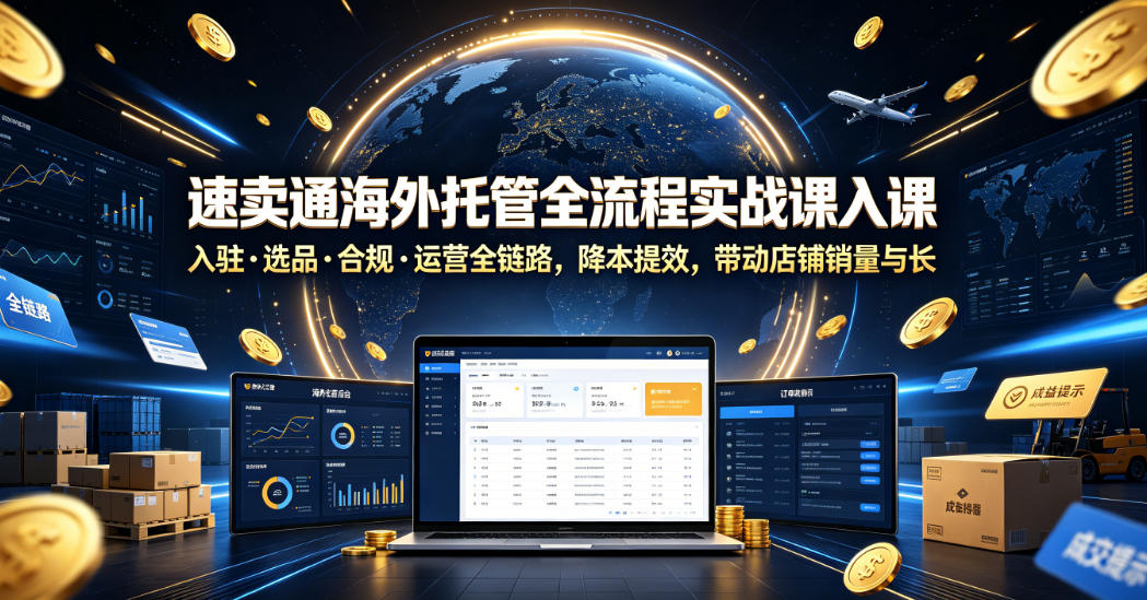 速卖通海外托管全流程实战课入驻・选品・合规・运营全链路,降本提效,带动店铺销量与收益增长-九九网创