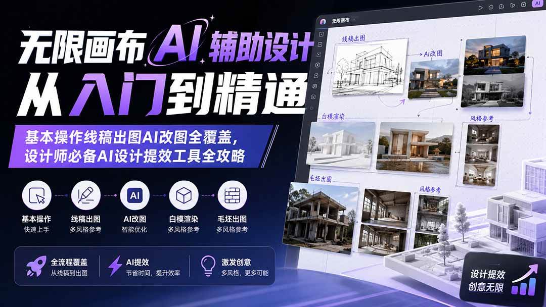 （19862期）无限画布AI辅助设计从入门到精通；基本操作线稿出图AI改图全覆盖，设计师必备AI设计提效工具全攻略-九九网创