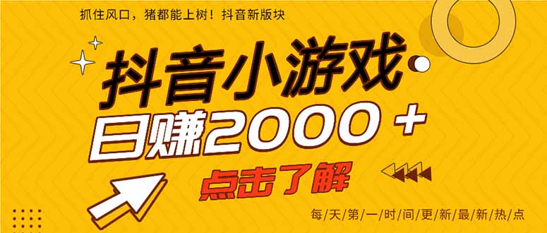 2025年爆火的抖音小游戏项目，一部手机日入2000+-九九网创