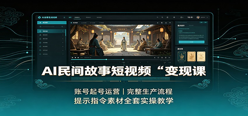 AI民间故事短视频变现课：账号起号运营，完整生产流程，提示指令素材全套实操教学-九九网创