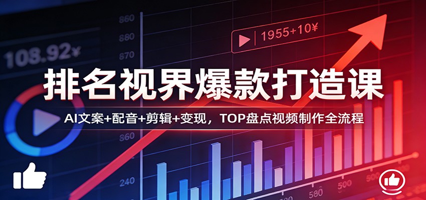 排名视界爆款打造课：AI文案+配音+剪辑+变现，TOP盘点视频制作全流程-九九网创
