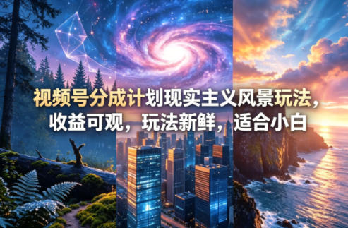 视频号分成计划现实主义风景玩法，收益可观，玩法新鲜，适合小白-九九网创