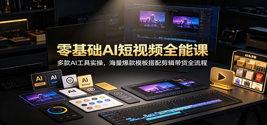 零基础AI短视频全能课：多款AI工具实操，海量爆款模板搭配剪辑带货全流程-九九网创