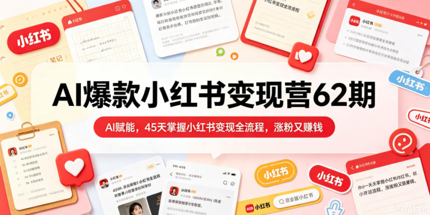 AI爆款小红书变现营62期2026年5月,AI赋能,45天掌握小红书变现全流程,涨粉又賺钱-九九网创