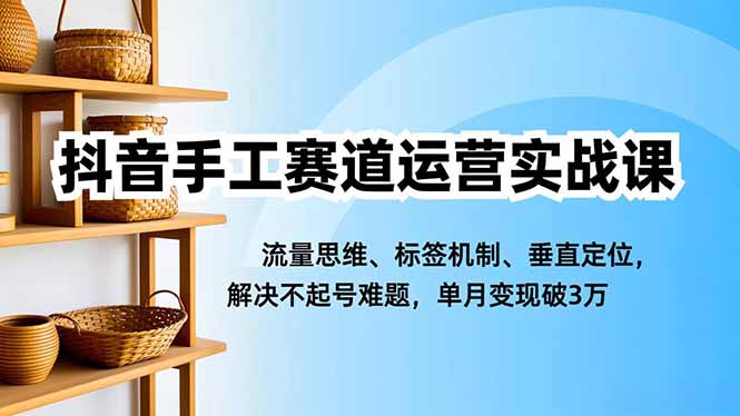 抖音手工赛道运营实战课，流量思维、标签机制、垂直定位，解决不起号难题，单月变现破3万-九九网创