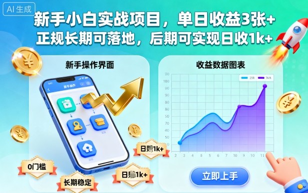 新手小白实战项目，单日收益3张+，正规长期可落地，后期可实现日收1k+【揭秘】-九九网创