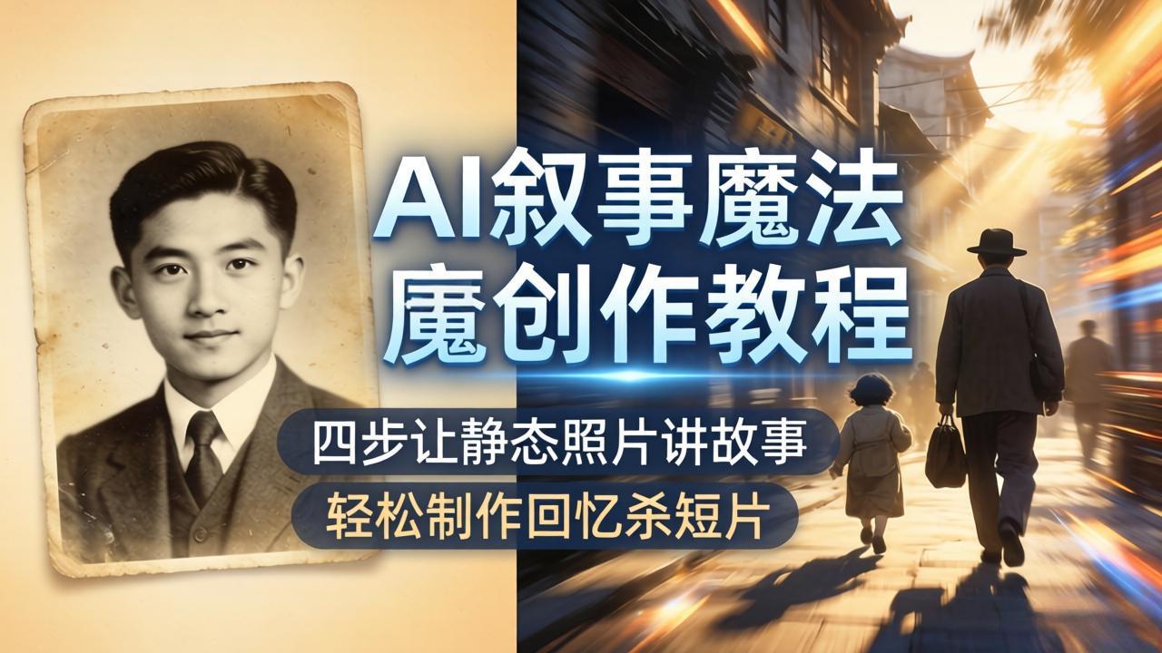 AI叙事魔法创作教程，四步让静态照片讲故事，老照片修复加动态特效，轻松制作回忆杀短片-九九网创