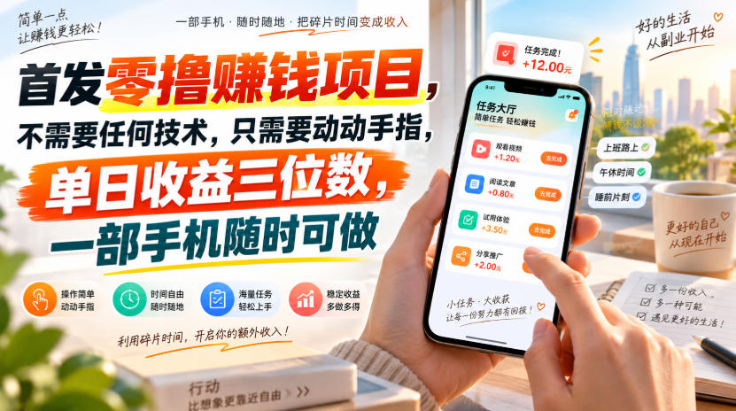 首发零撸賺钱项目，不需要任何技术，只需要动动手指，单日收益三位数，一部手机随时可做【揭秘】-九九网创