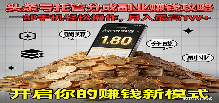 全程托管今日头条，一部手机就可以开干，最高躺赚1W+-九九网创