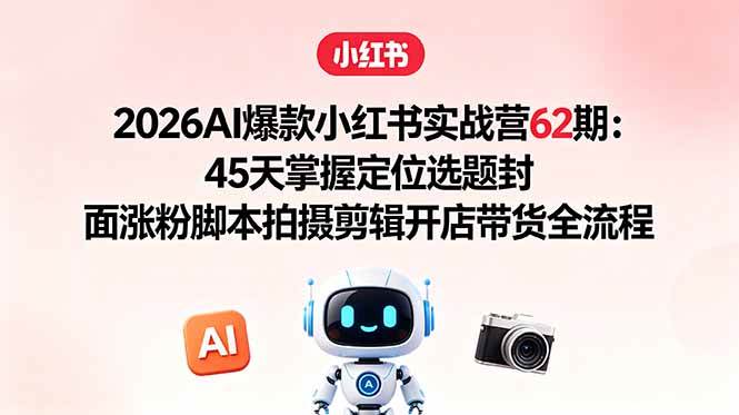 (18606期)2026AI爆款小红书实战营62期:45天掌握定位选题封面涨粉脚本拍摄剪辑开店带货全流程-九九网创