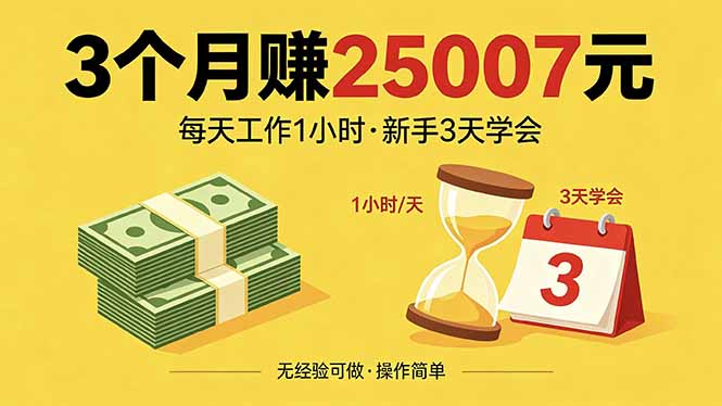 3个月赚钱25007元，每天工作1个小时，新手3天全部学会！-九九网创