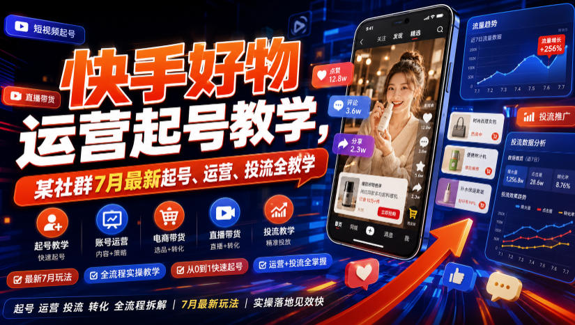 快手好物运营起号教学，某社群7月最新起号、运营、投流全教学-九九网创