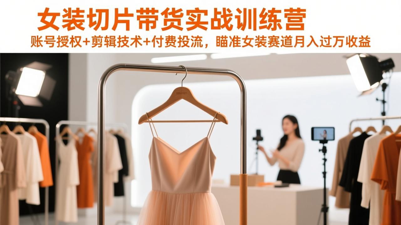女装切片带货实战训练营，账号授权+剪辑技术+付费投流，瞄准女装赛道月入过万收益-九九网创