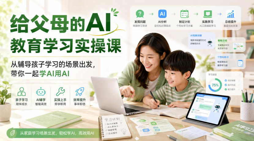 给父母的AI教育学习实操课，从辅导孩子学习的场景出发，带你一起学AI用AI-九九网创