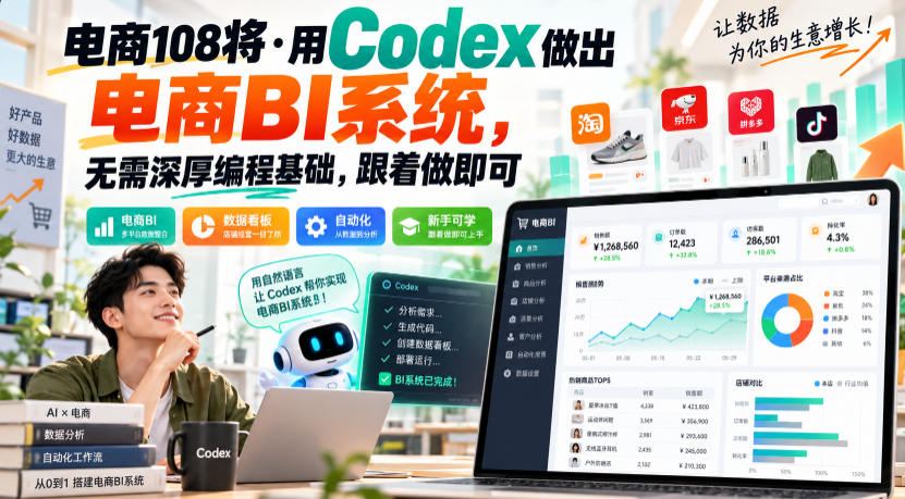 电商108将·用Codex做出电商BI系统,无需深厚编程基础,跟着做即可-九九网创