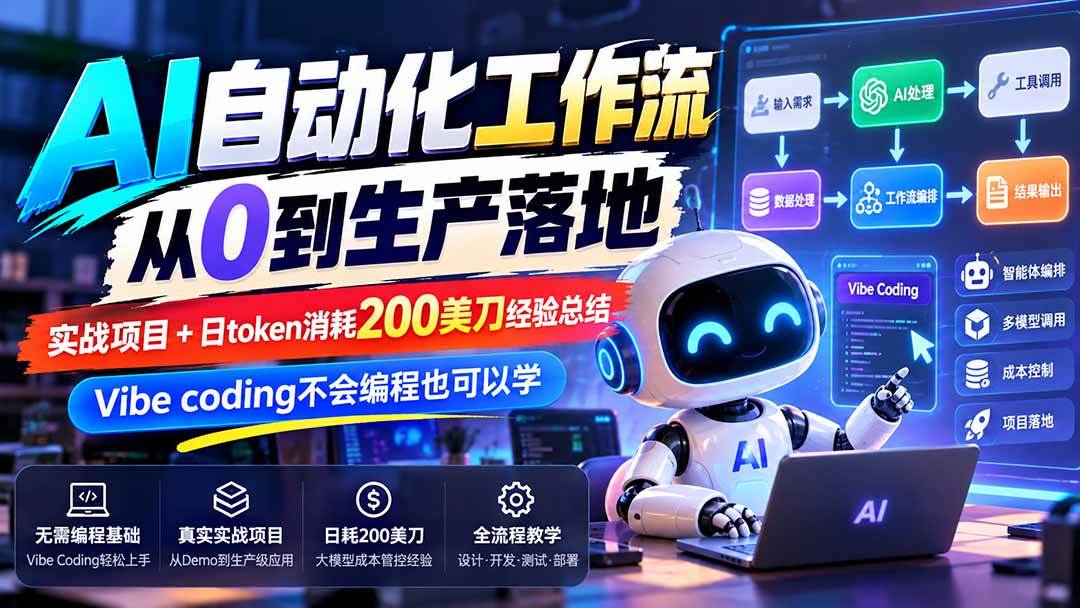 （20954期）【无水印】AI自动化工作流从0到生产落地，实战项目+日token消耗200美刀经验总结，Vibe coding不会编程也可以学-九九网创