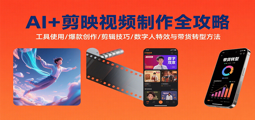 AI+剪映视频制作全攻略:工具使用/爆款创作/剪辑技巧/数字人特效与带货转型方法-九九网创