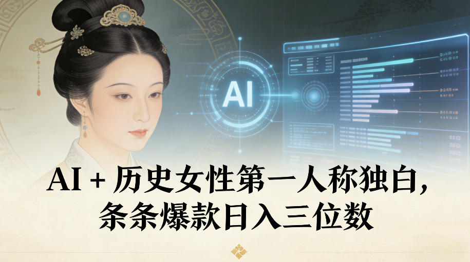 AI+历史女性第一人称独白，条条爆款日入三位数-九九网创
