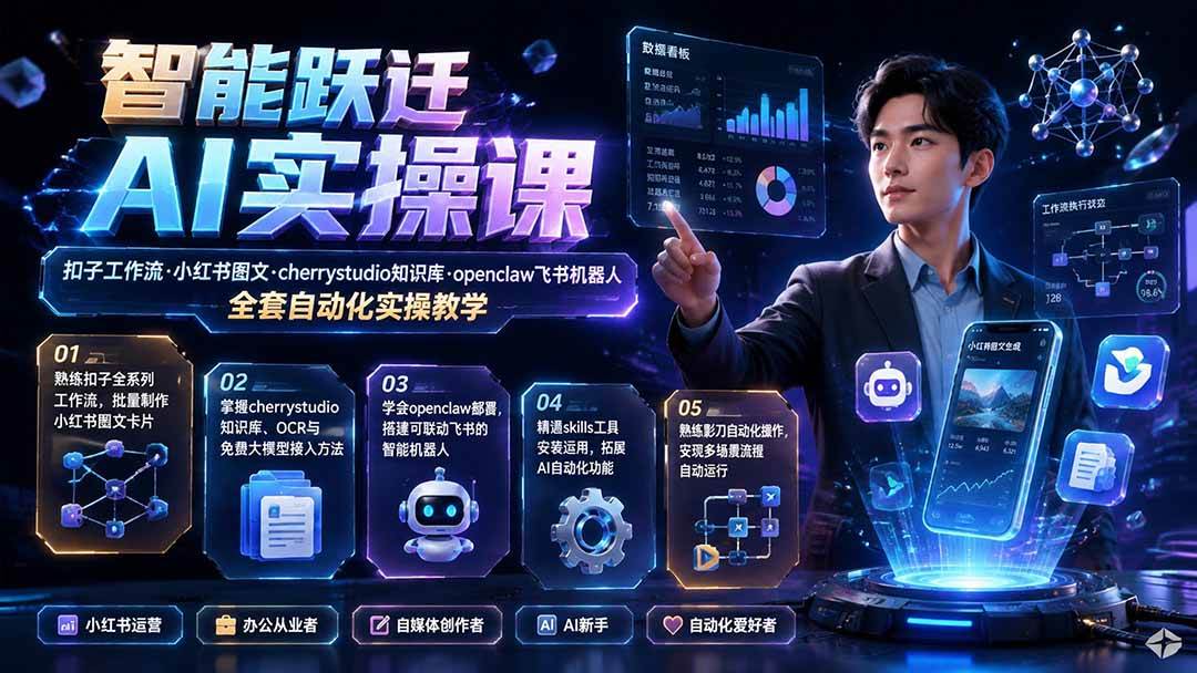 （19653期）智能跃迁 AI实操课｜扣子工作流小红书图文搭建，cherrystudio知识库openclaw飞书机器人全套自动化实操教学-九九网创