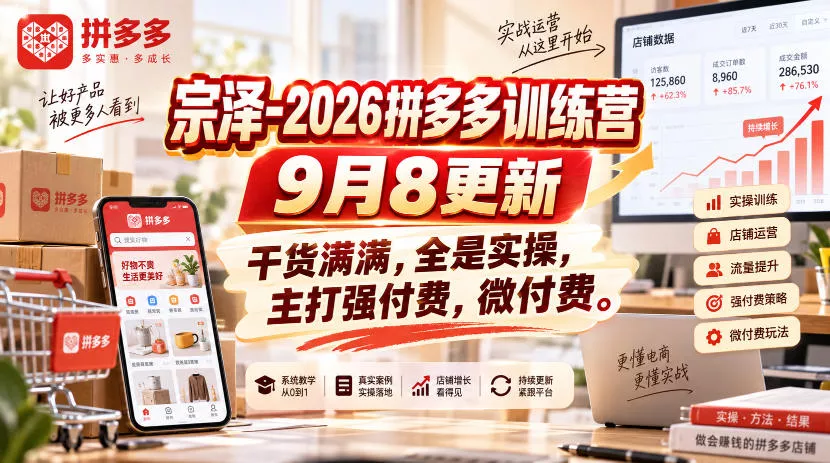 宗泽-2026拼多多训练营9月8更新，干货满满，全是实操，主打强付费，微付费-九九网创