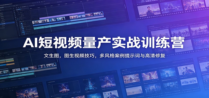 AI短视频量产实战训练营：文生图，图生视频技巧，多风格案例提示词与高清修复-九九网创