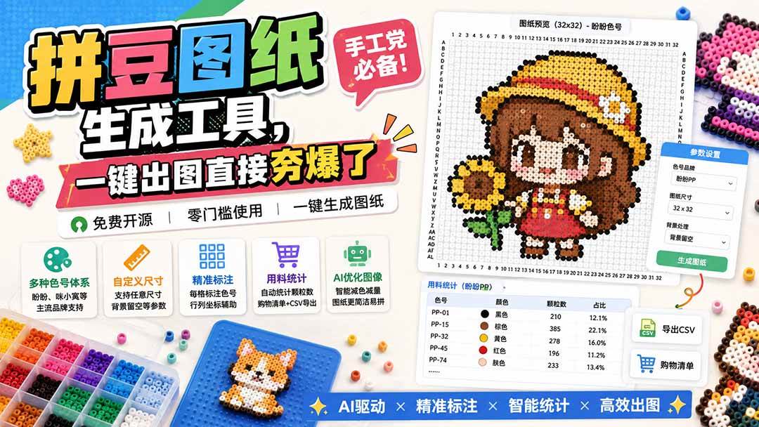 （20084期）拼豆图纸生成工具，手工党必备！一键出图直接夯爆了-九九网创