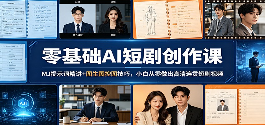 零基础AI短剧创作课：MJ提示词精讲+图生图控图技巧，小白从零做出高清连贯短剧视频-九九网创