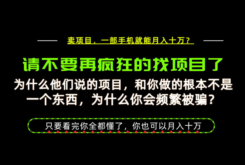 为什么做项目的人大多都是炮灰？为什么只有卖项目才能稳？看完你也可以月入10W+【揭秘】-九九网创