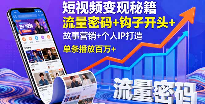 短视频变现秘籍，流量密码+钩子开头+故事营销+个人IP打造，单条播放百万+-九九网创