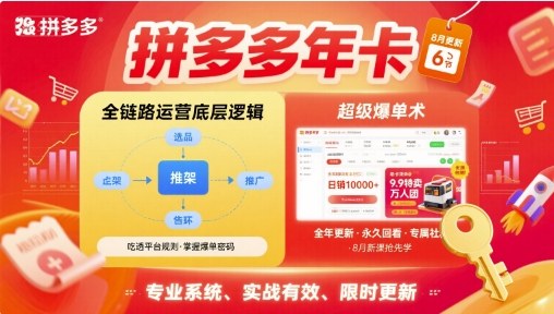 拼多多年卡，拼多多全链路运营底层逻辑，超级爆单术【更新26年8月】-九九网创
