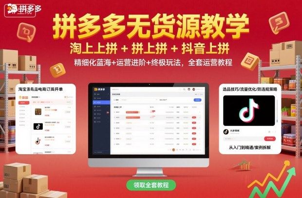 拼多多无货源教学，淘上拼+拼上拼+抖上拼，精细化蓝海+运营进阶+终极玩法，全套运营教程-九九网创