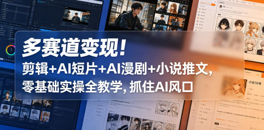 多赛道变现!剪辑+AI短片+AI漫剧+小说推文,零基础实操全教学,抓住AI风口-九九网创