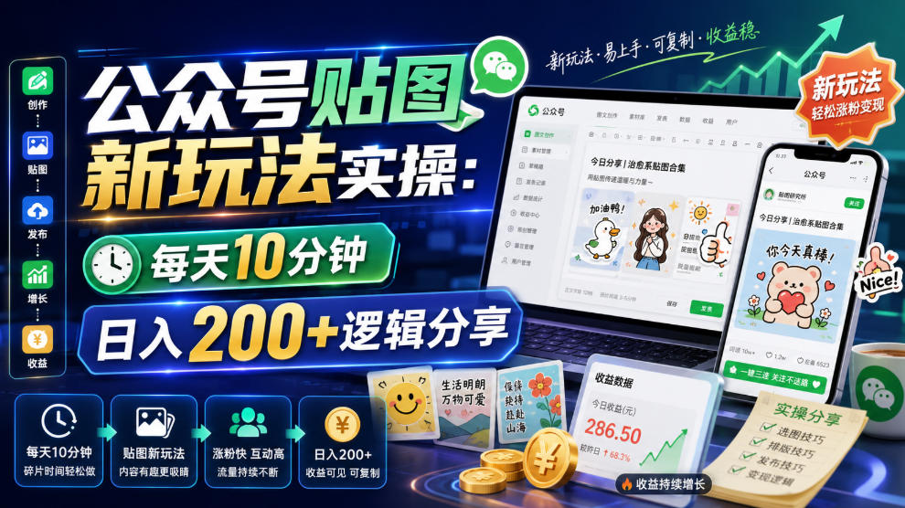 公众号贴图新玩法实操，每天10分钟，日入200+逻辑分享-九九网创